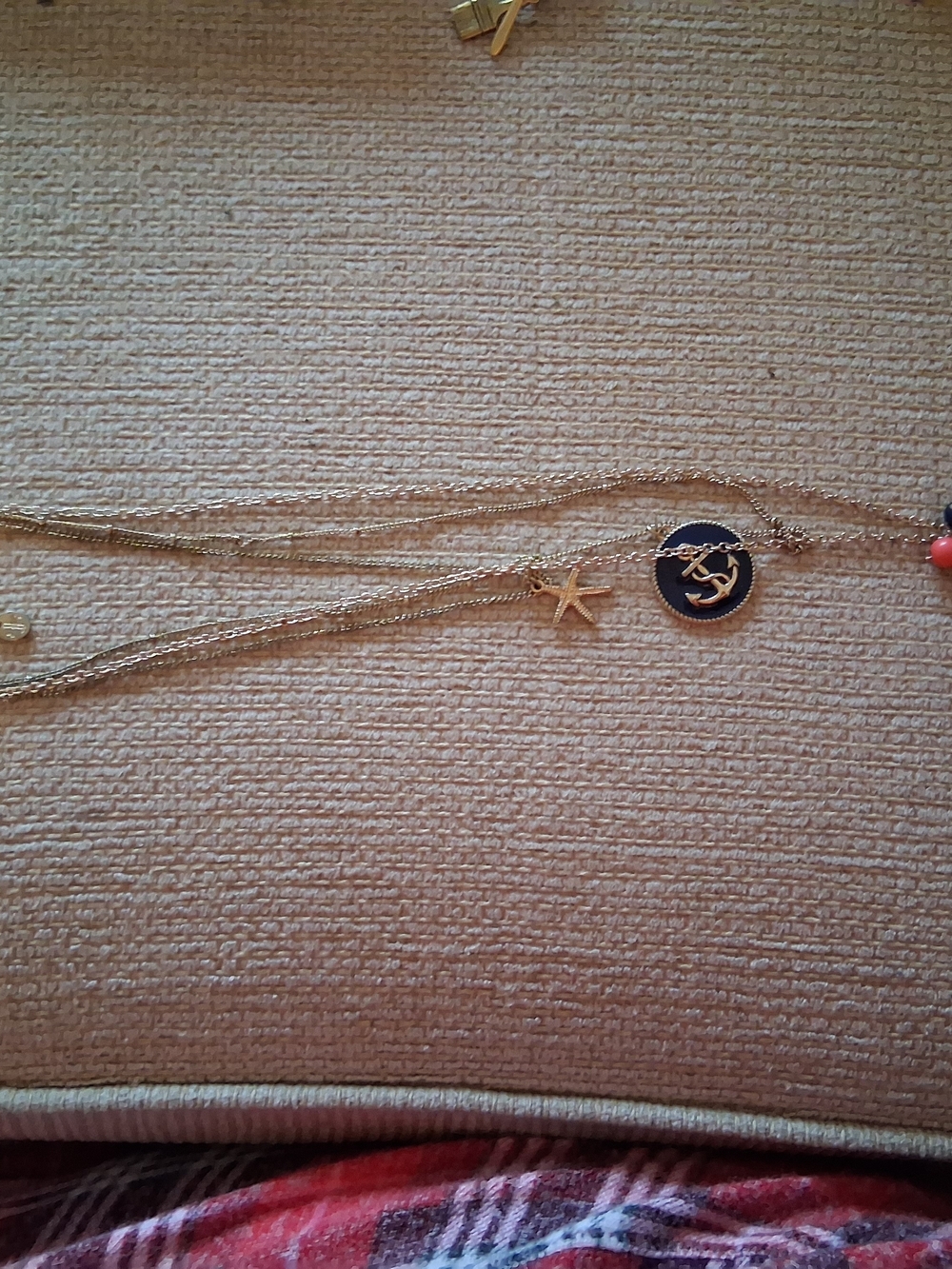 Layered Gold Necklace with Navy Anchor and Starfish Charm - Women Jewelry
